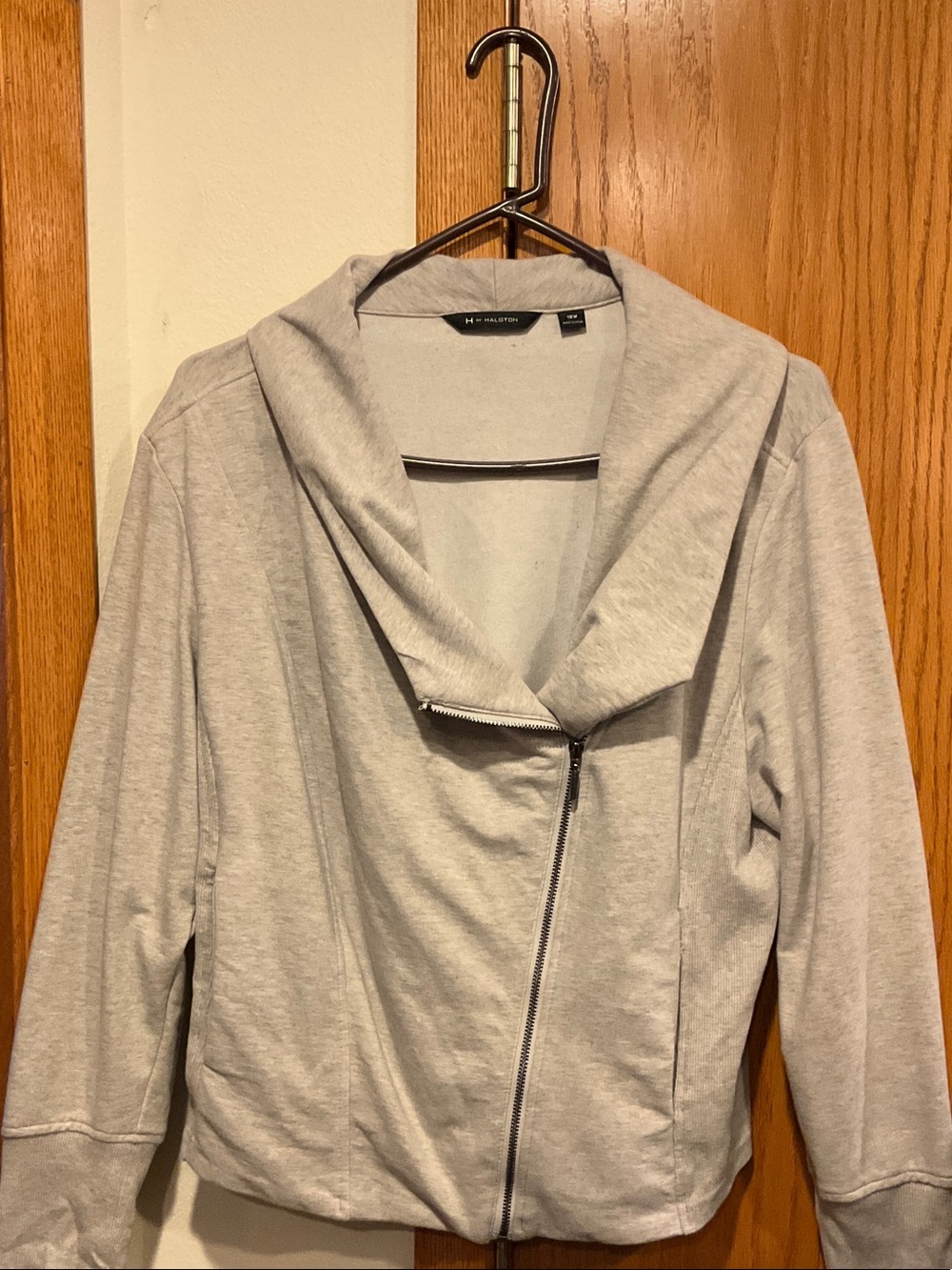 H by Halston Light Gray Knit Asymmetrical Zip Jacket